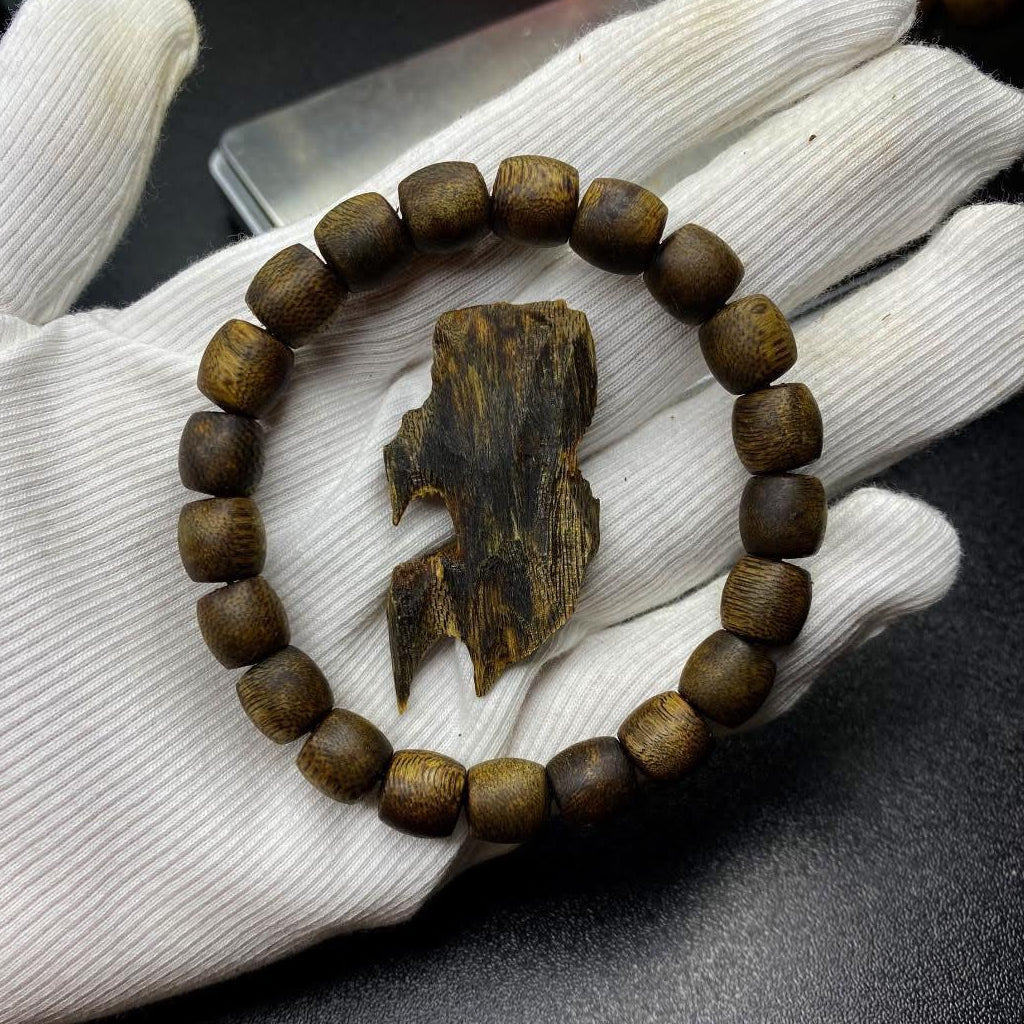 Kyara Agarwood 10mm Bead Bracelet, High-Grade Oud Barrel Beads, Luxury Fragrant Wood Jewelry