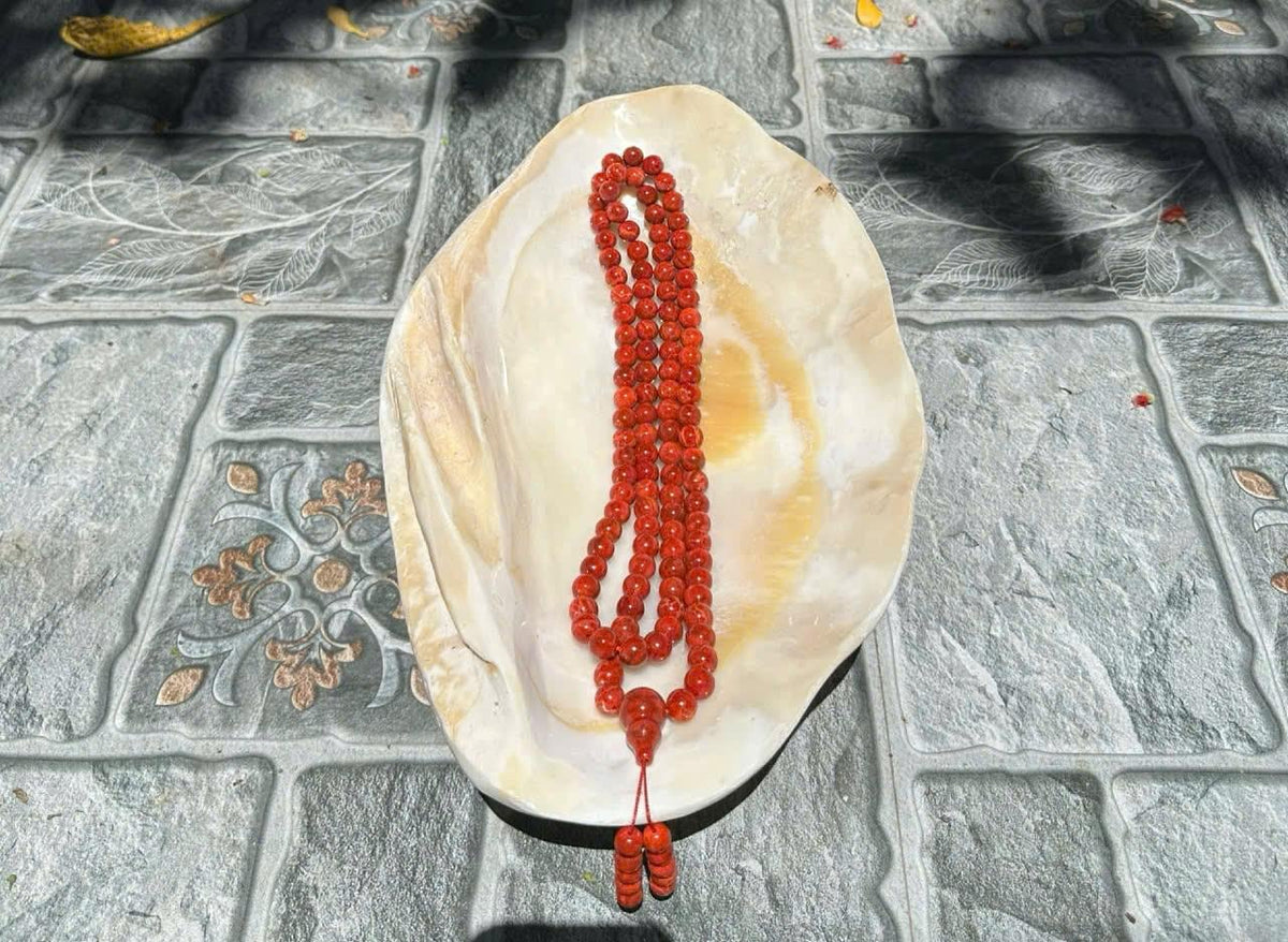Red Coral Mala Necklace, 108 Prayer Beads 12mm, Buddhist Jewelry