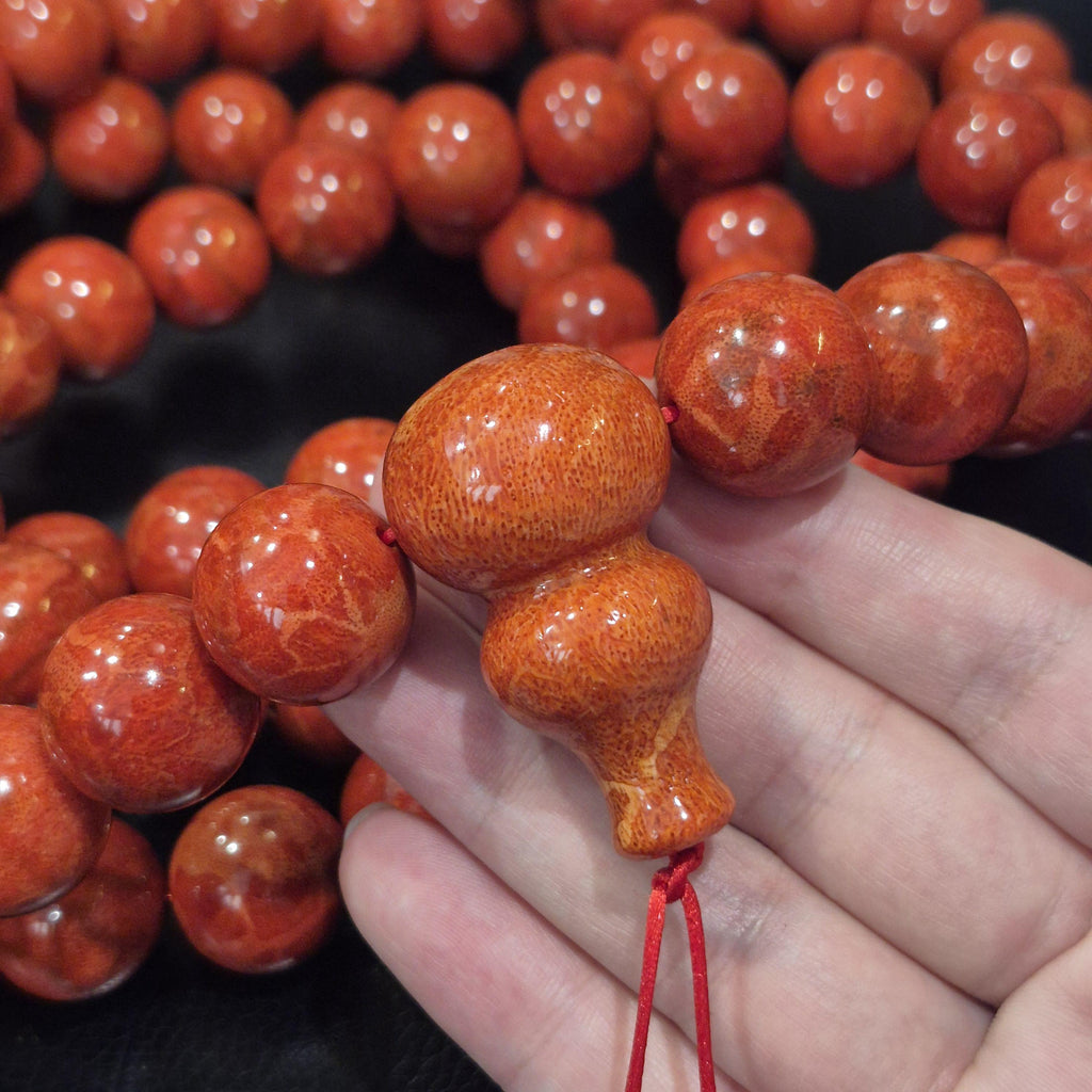 Extra Large Red Coral Mala 108 Beads 20mm, Natural Coral Prayer Necklace