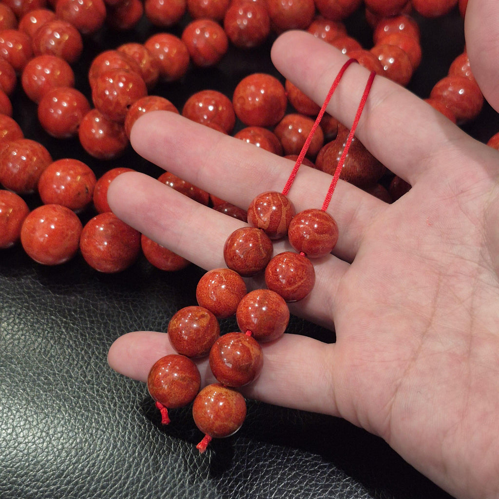 Extra Large Red Coral Mala 108 Beads 20mm, Natural Coral Prayer Necklace