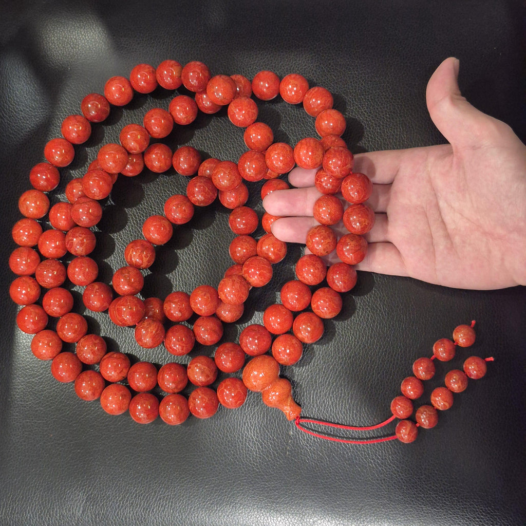 Extra Large Red Coral Mala 108 Beads 20mm, Natural Coral Prayer Necklace