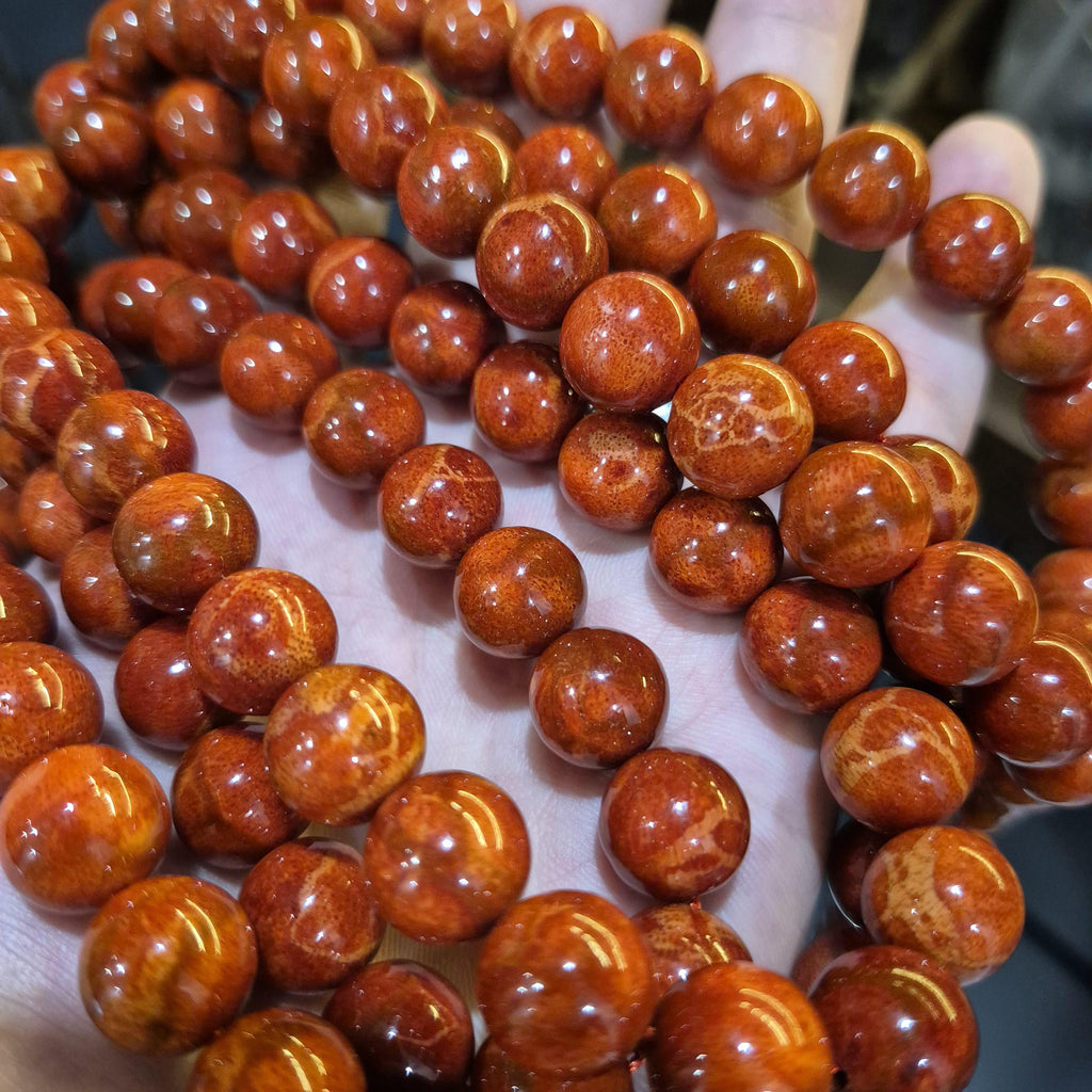 Red Coral Mala Necklace, 108 Prayer Beads 12mm, Buddhist Jewelry
