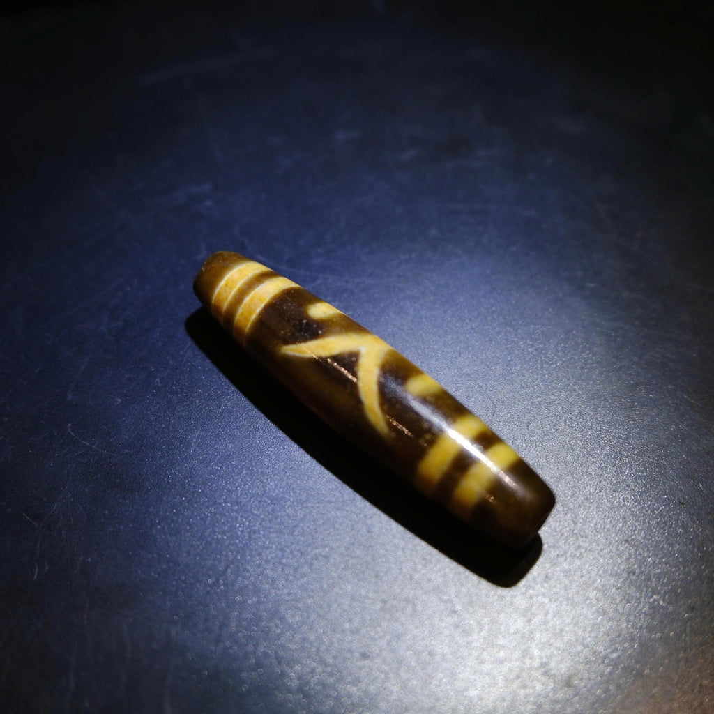 Antique Tibetan Nobleman Dzi Bead, Old Agate Dzi with Heavy Weathering 57x13mm