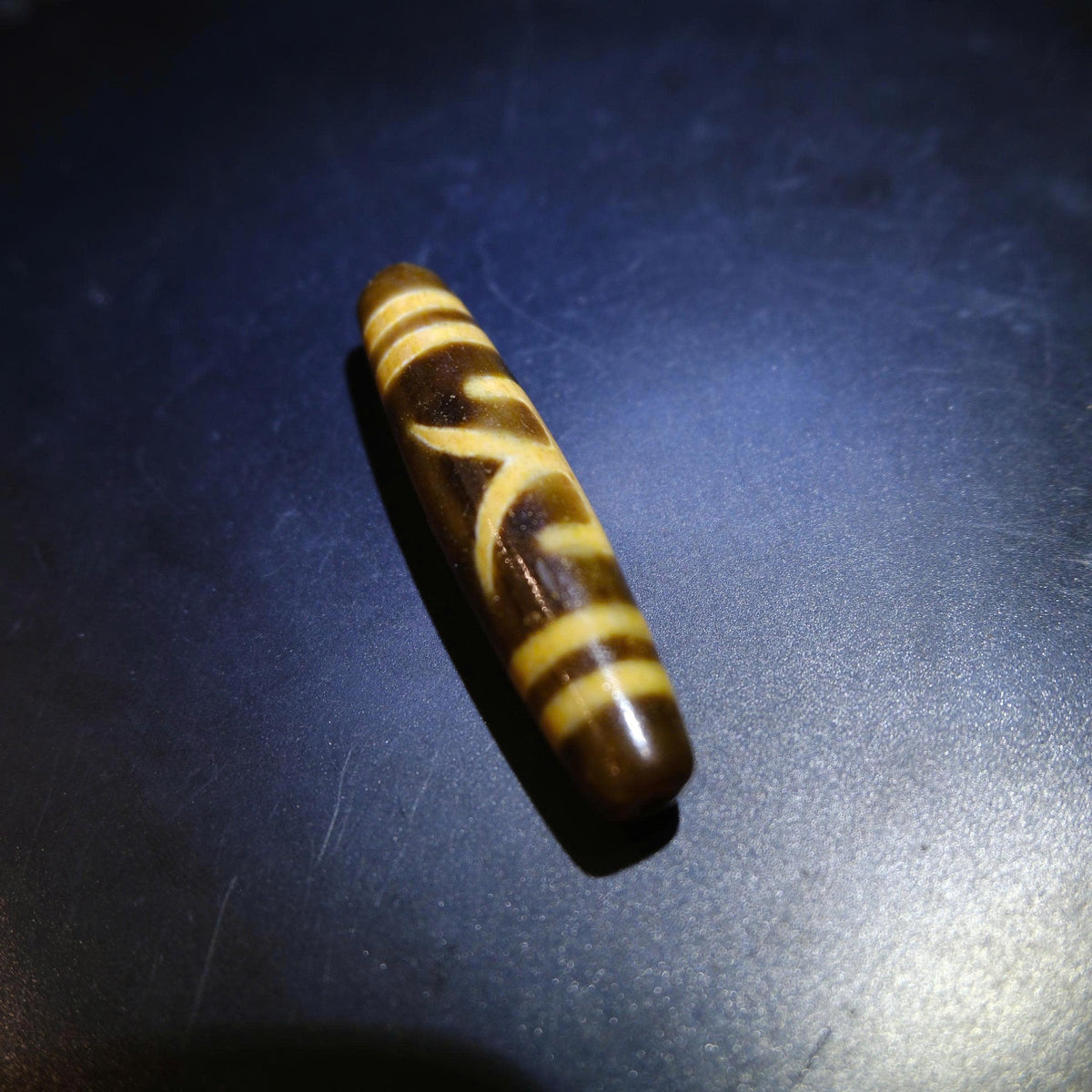 Antique Tibetan Nobleman Dzi Bead, Old Agate Dzi with Heavy Weathering 57x13mm