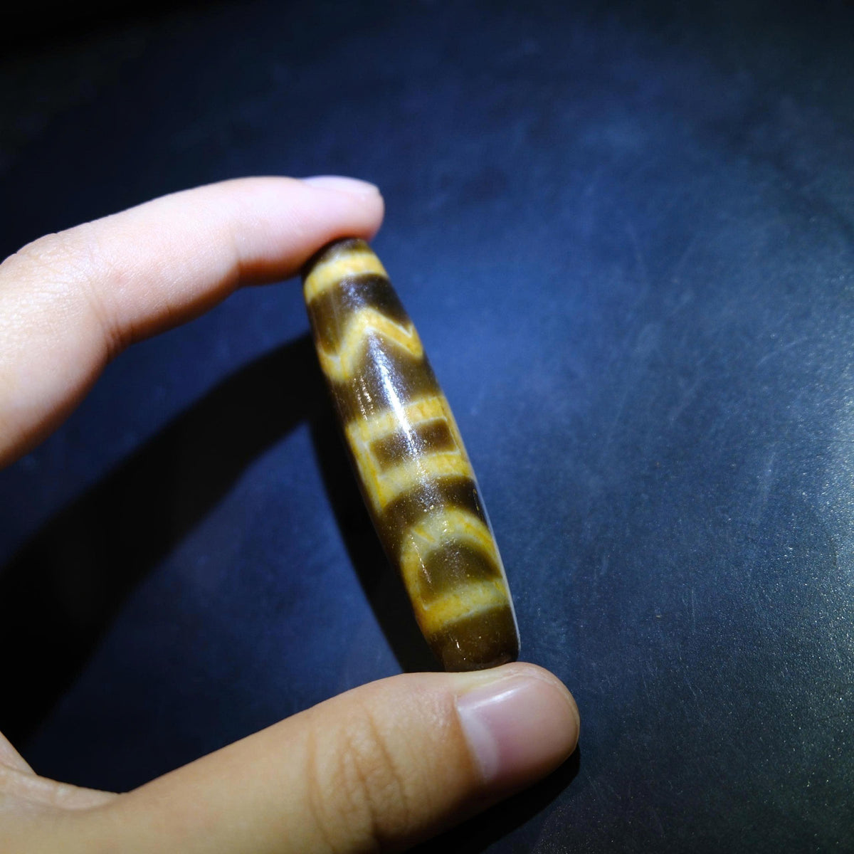 Antique Tibetan Heaven Earth Sun Moon Dzi Bead, Old Weathered Agate 57x13mm