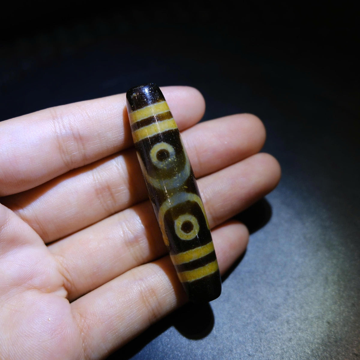 Antique Tibetan 3 Eye Dzi Bead, Old Weathered Agate Spiritual Bead 57x13mm