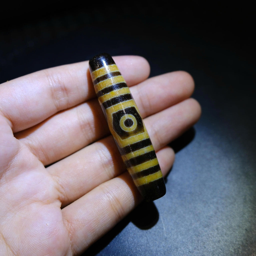 Antique Tibetan 3 Eye Dzi Bead, Old Weathered Agate Spiritual Bead 57x13mm