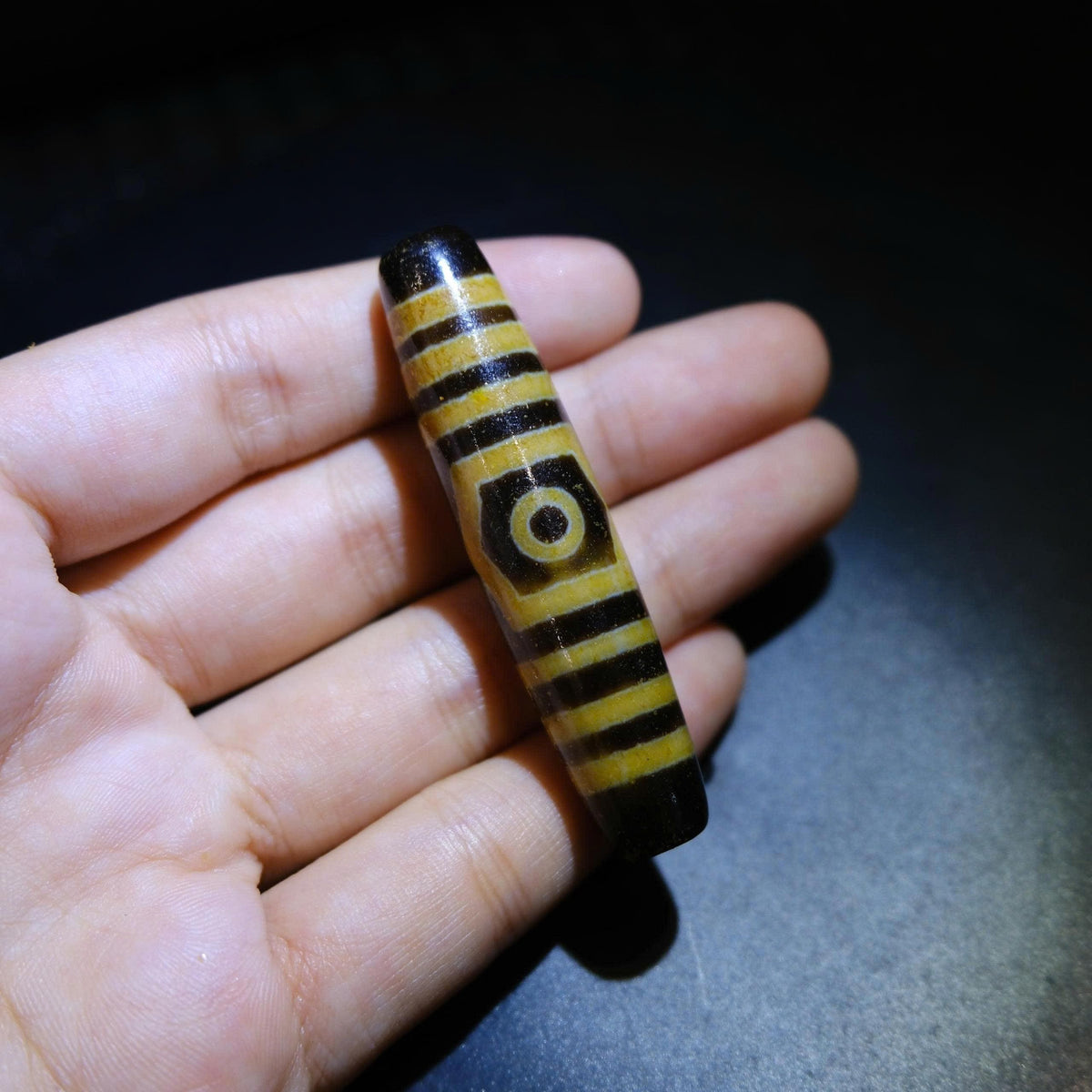 Antique Tibetan 3 Eye Dzi Bead, Old Weathered Agate Spiritual Bead 57x13mm