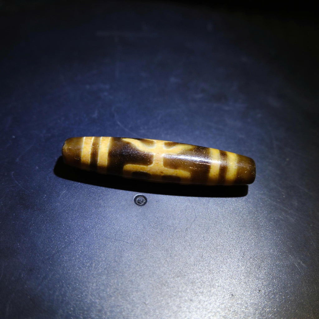 Antique Tibetan Nobleman Dzi Bead, Old Agate Dzi with Heavy Weathering 57x13mm