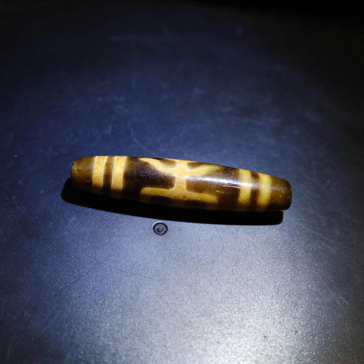 Antique Tibetan Nobleman Dzi Bead, Old Agate Dzi with Heavy Weathering 57x13mm