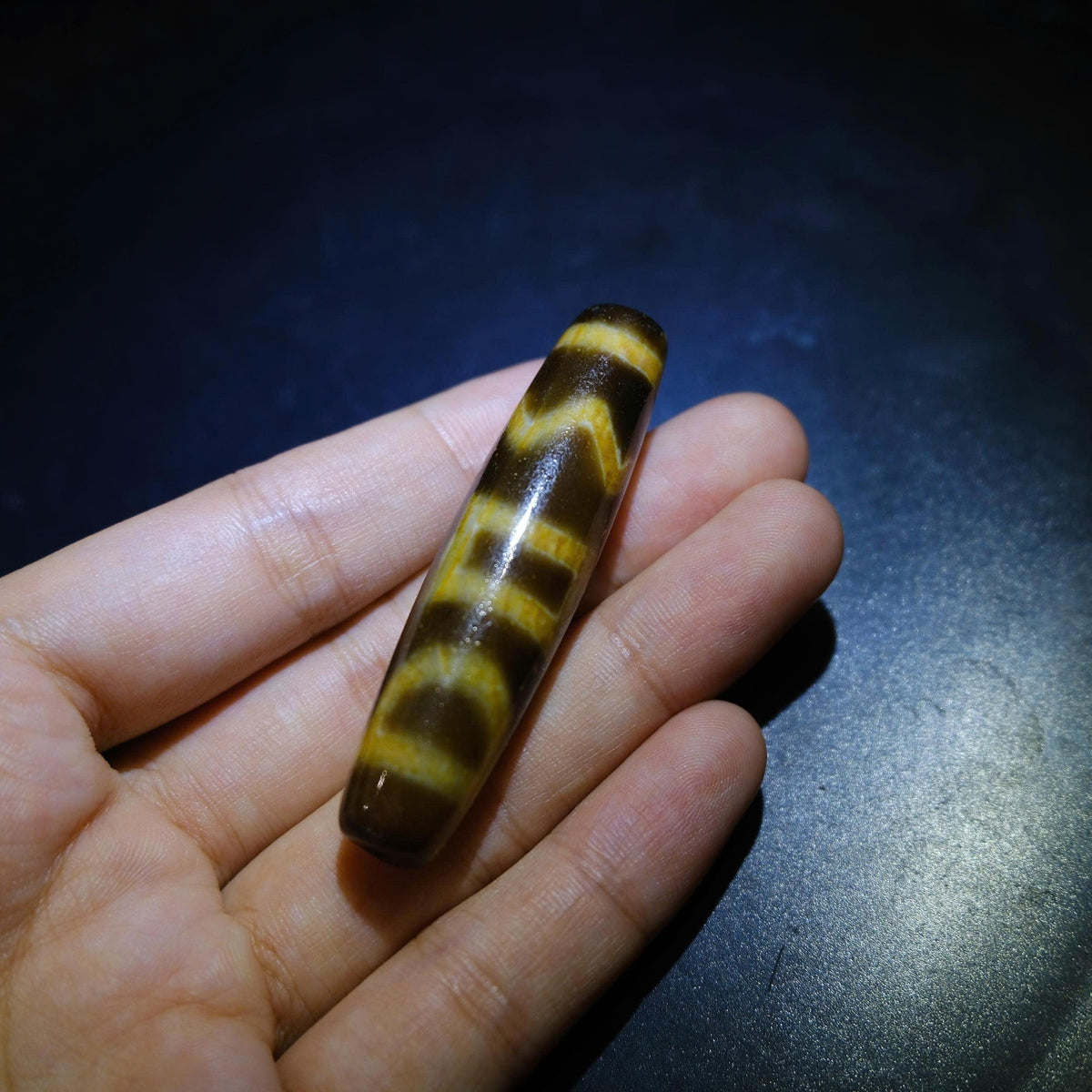 Antique Tibetan Heaven Earth Sun Moon Dzi Bead, Old Weathered Agate 57x13mm