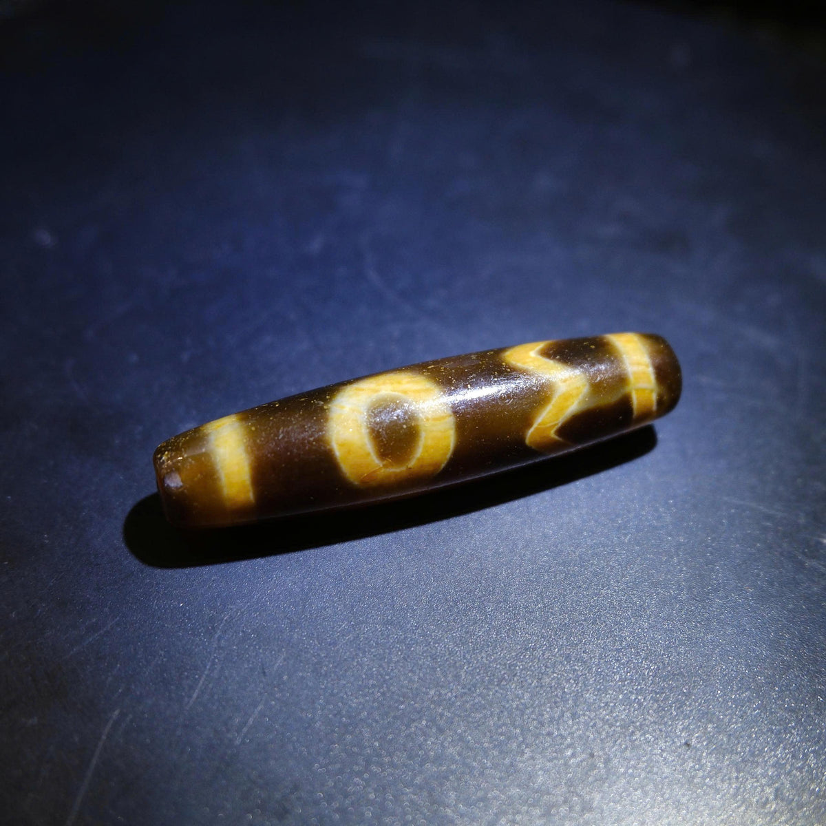 Antique Tibetan Heaven Earth Sun Moon Dzi Bead, Old Weathered Agate 57x13mm