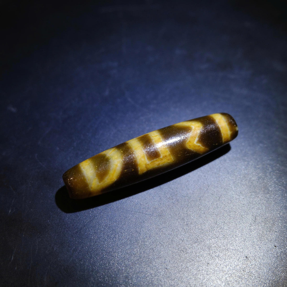 Antique Tibetan Heaven Earth Sun Moon Dzi Bead, Old Weathered Agate 57x13mm
