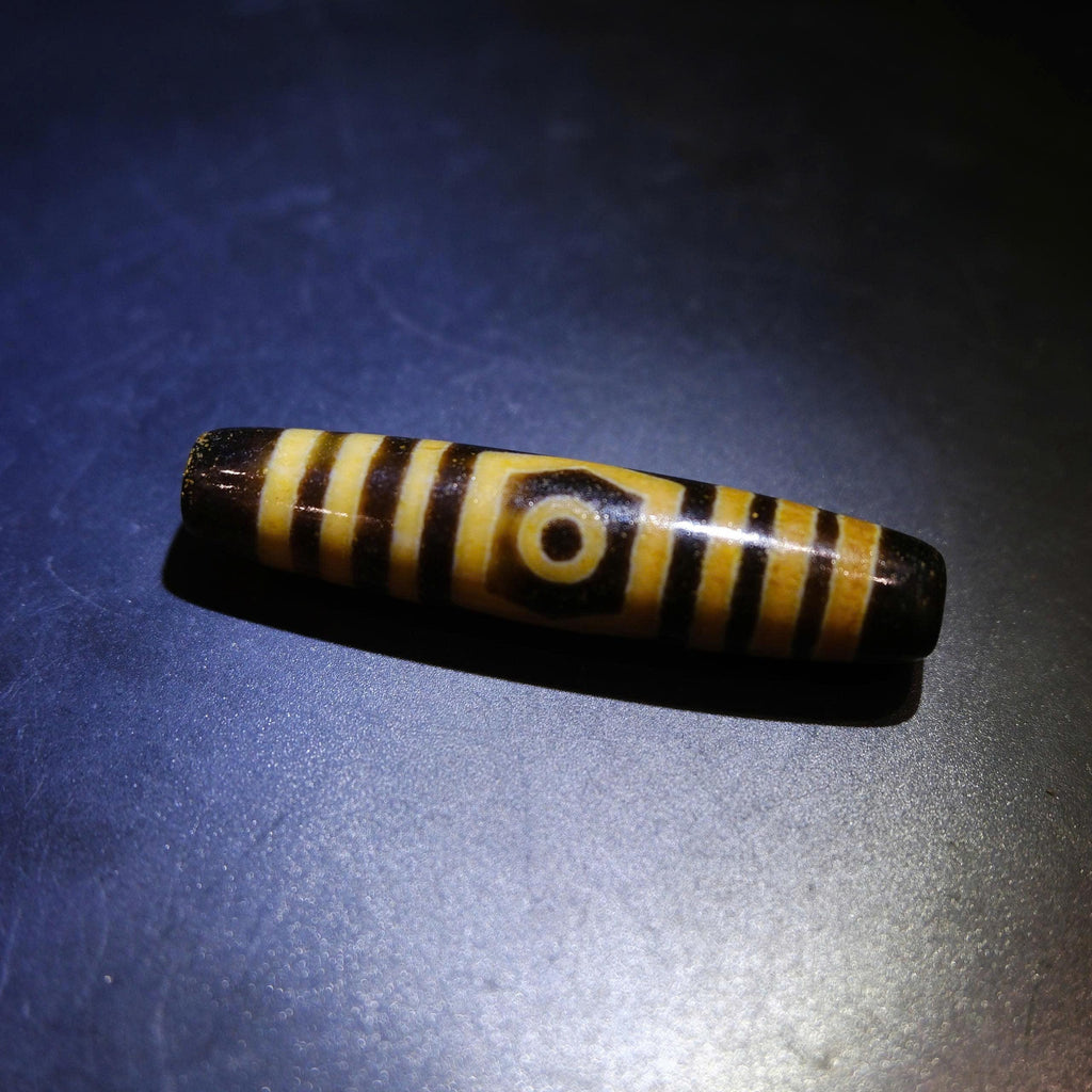 Antique Tibetan 3 Eye Dzi Bead, Old Weathered Agate Spiritual Bead 57x13mm