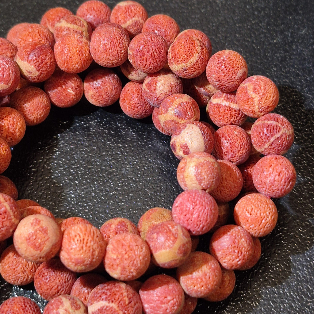Handmade Red Coral Mala, 108 8mm Raw Beads Buddhist Rosary