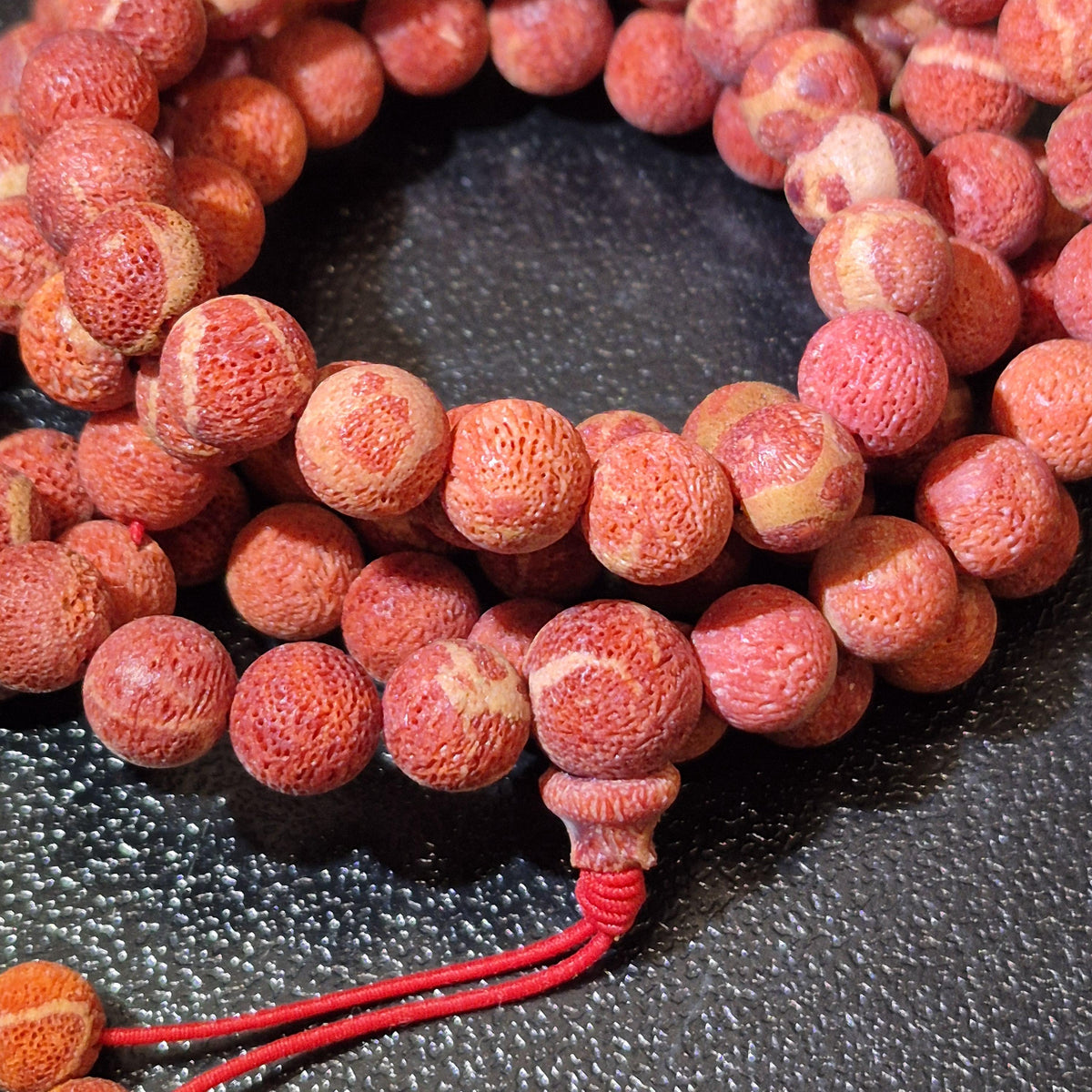 Handmade Red Coral Mala, 108 8mm Raw Beads Buddhist Rosary